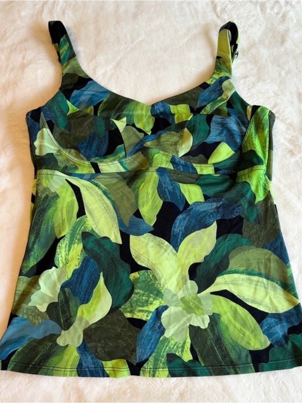Athleta Bondi Bra Cup Tankini Swimsuit Top Green Floral Women's Size 40 B/C